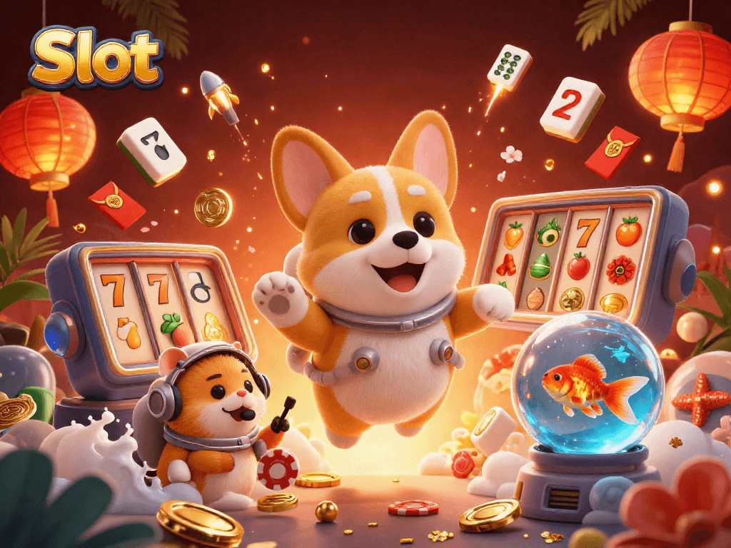 Experience exciting Slot gameplay with vibrant characters and floating casino elements in a cosmic setting.