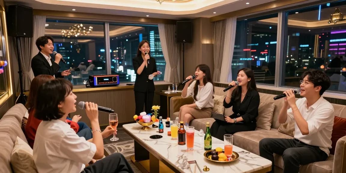 Enjoying a lively night at 강남 가라오케 with premium drinks, luxury decor, and professional managers.