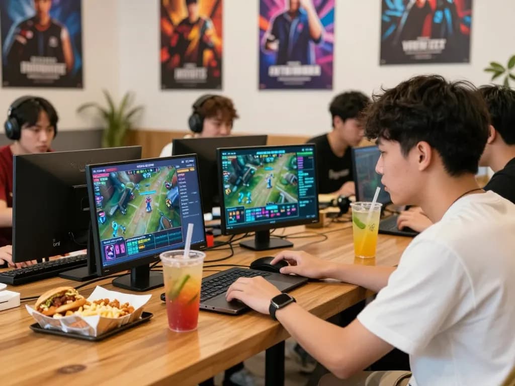 Engaging esports betting scene in Singapore, showcasing a gamer placing bets with vibrant game streams in view.