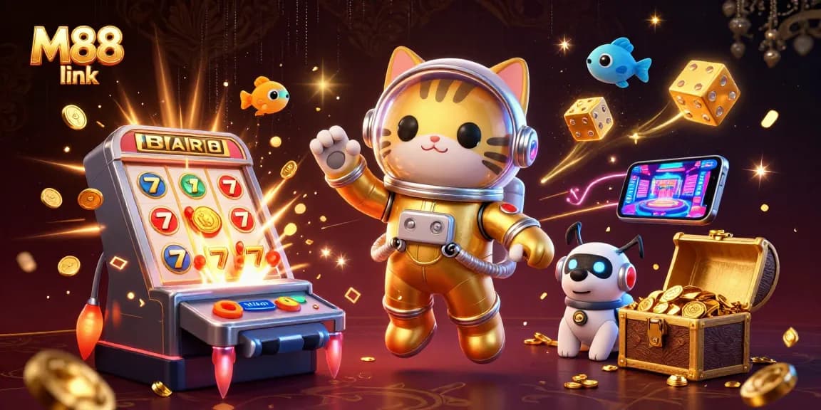 Win exciting jackpots with M88 link in this vibrant, action-packed casino scene.