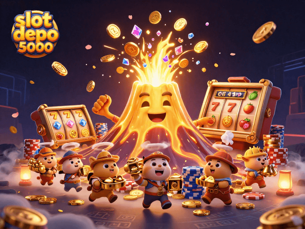 Spin and win with slot depo 5000's captivating treasures in a dazzling casino illustration.