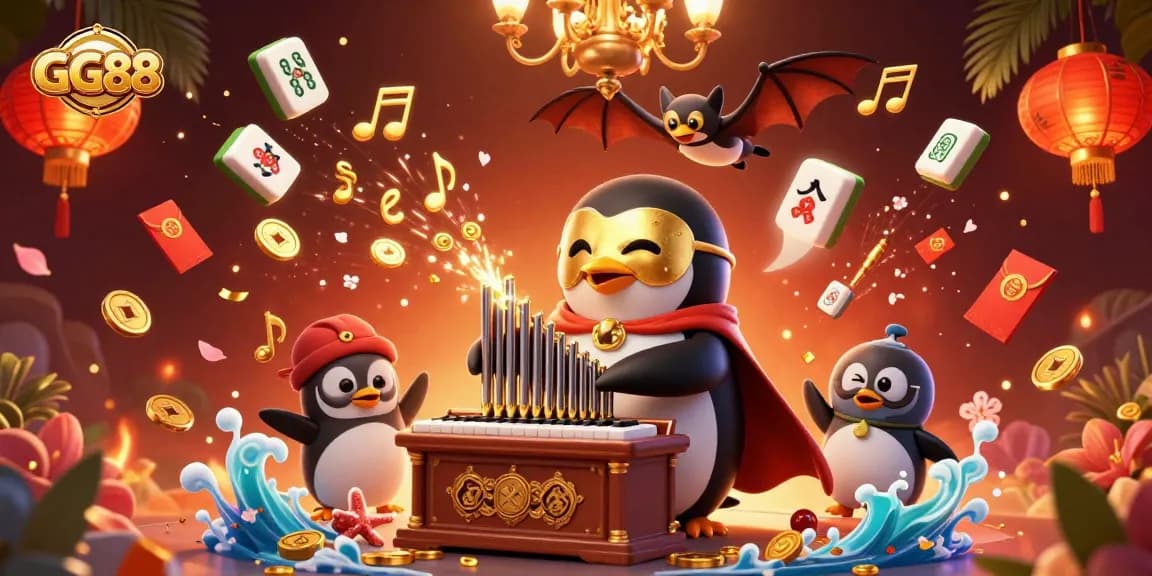 Experience the thrill of GG88 as the penguin pipes out gold coins in an exciting casino scene.