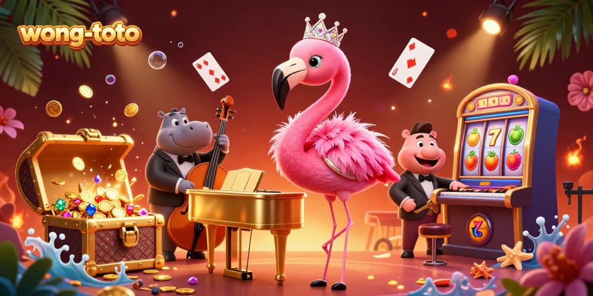 wong-toto illuminates the excitement of casino play with a vibrant 3D scene filled with lively characters and gaming activities.