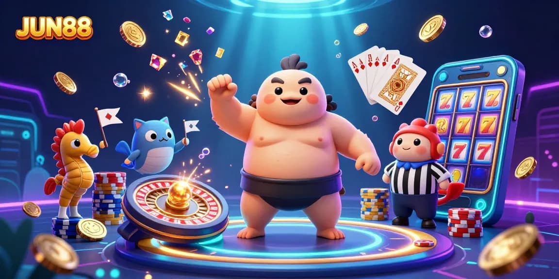Experience thrilling gameplay with JUN88 at this vibrant underwater casino scene full of action and excitement.