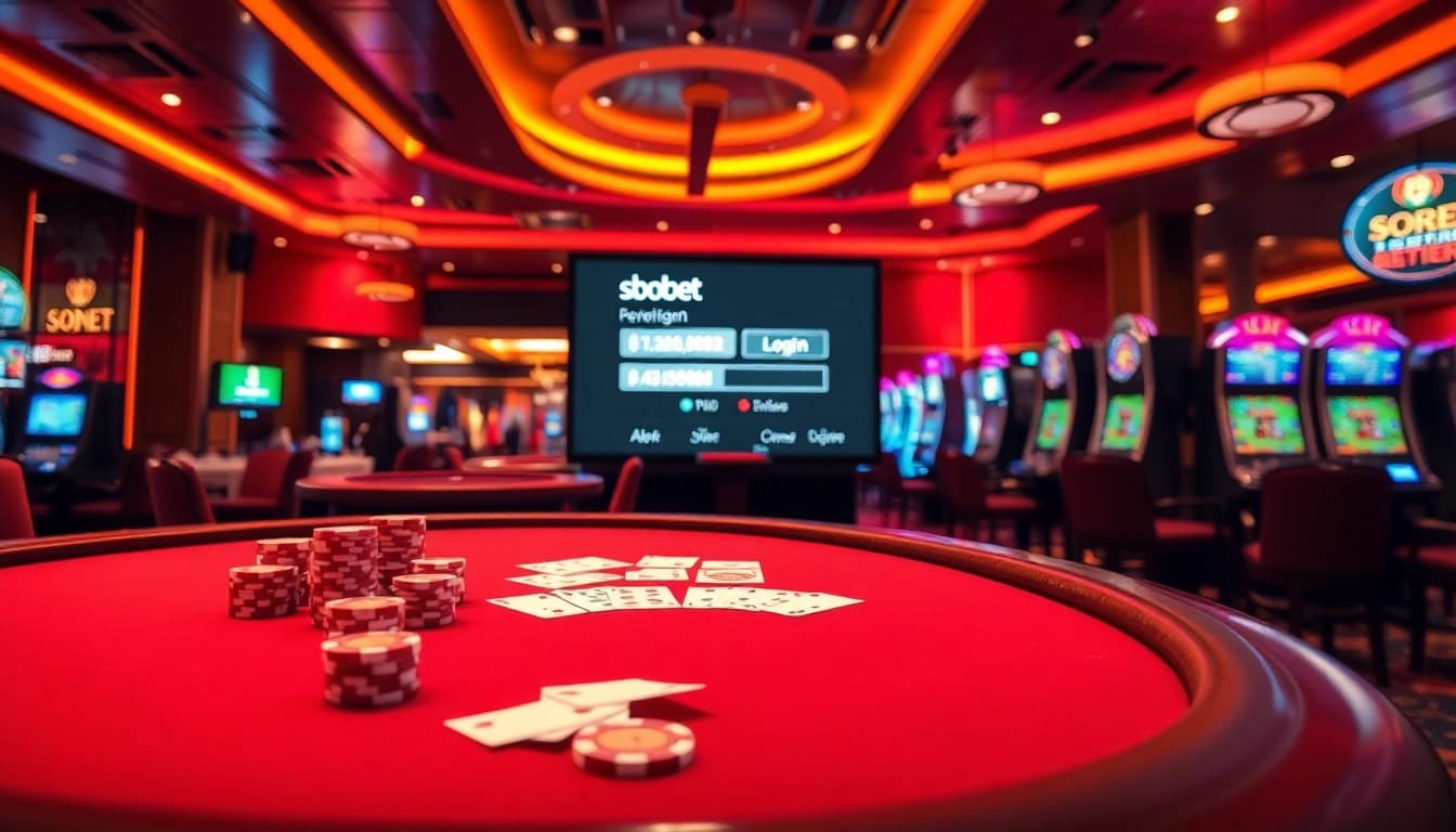 Engaging sbobet login experience featuring vibrant casino elements and gaming products.