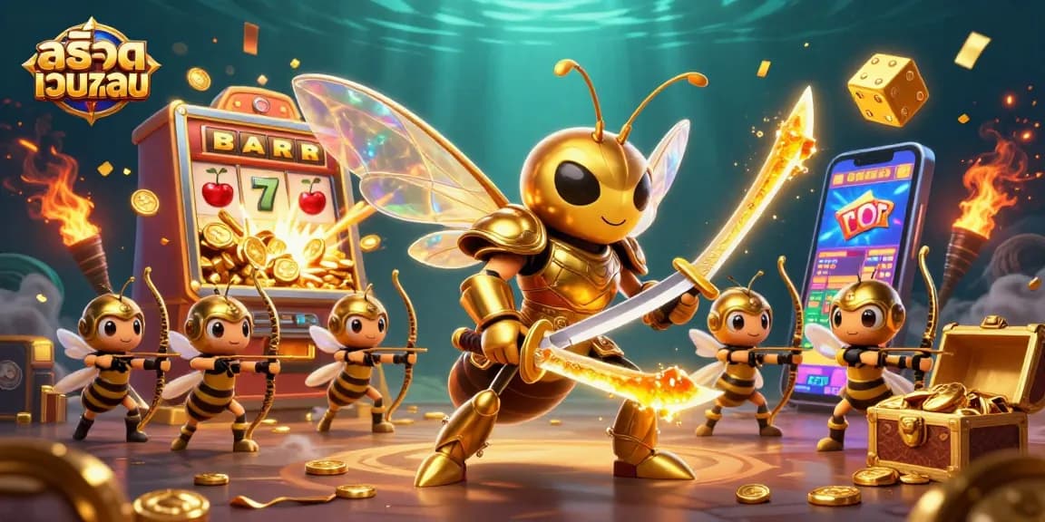 Engage with สล็อตเว็บตรง in a vibrant 3D casino scene filled with dynamic slot machine action and festive symbols.