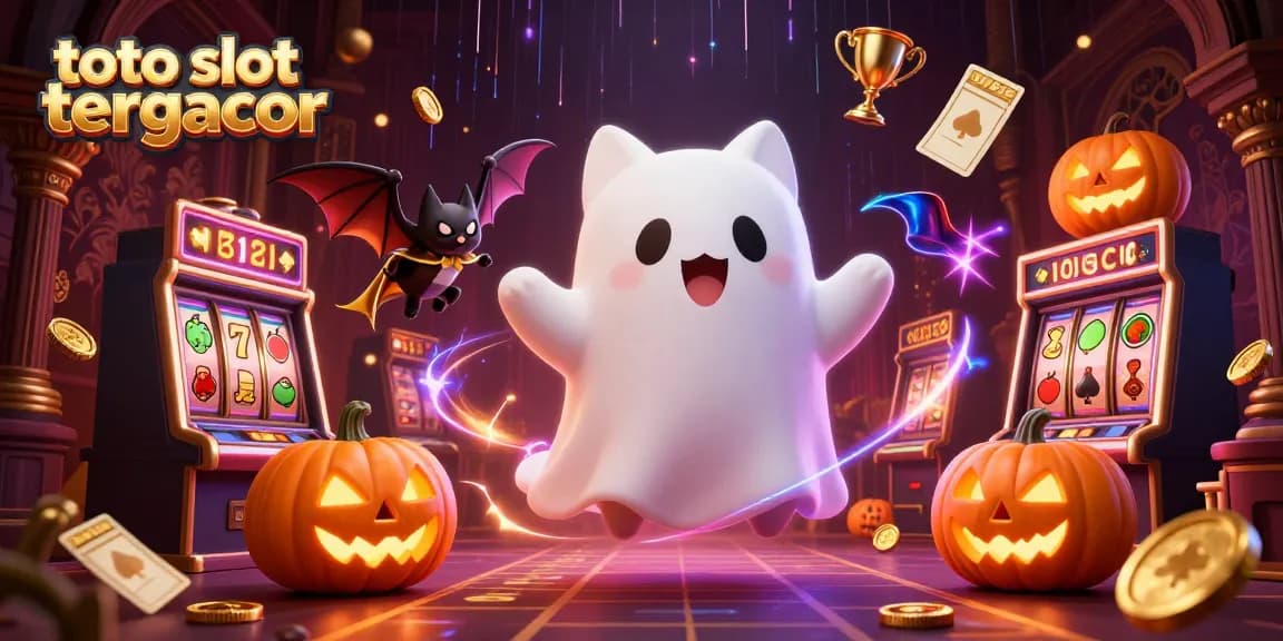 Spinning the reels at toto slot tergacor with a ghost cat and vibrant casino elements.