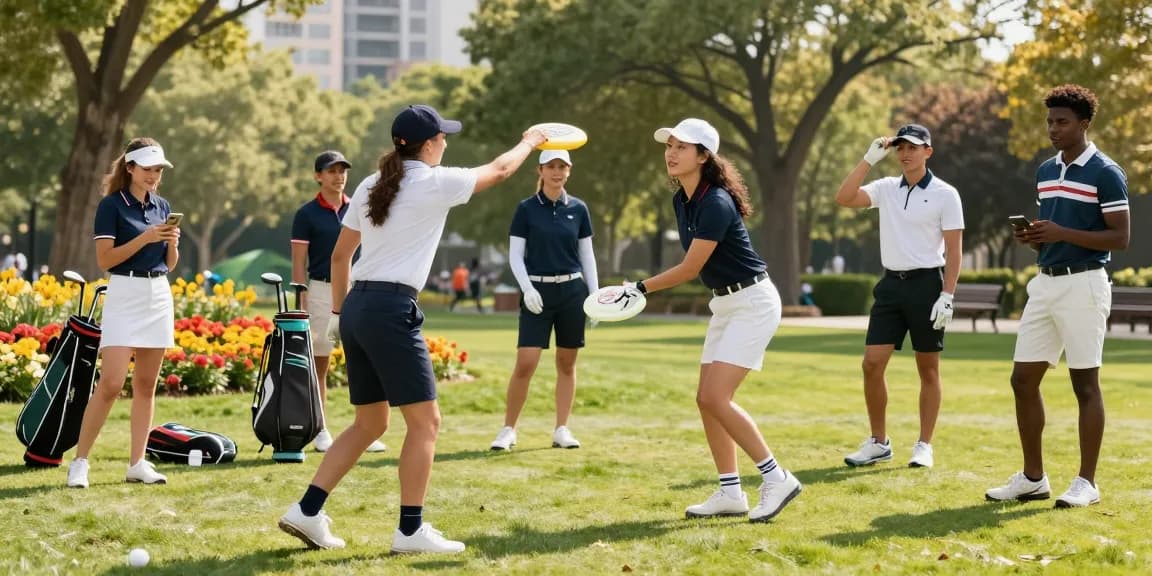 Golfwear 레플리카 showcased in a vibrant park during friendly game