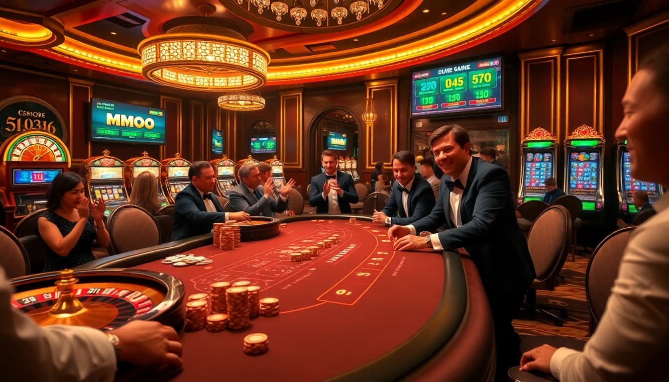 MMOO players experience high-stakes excitement at an elegant casino table.