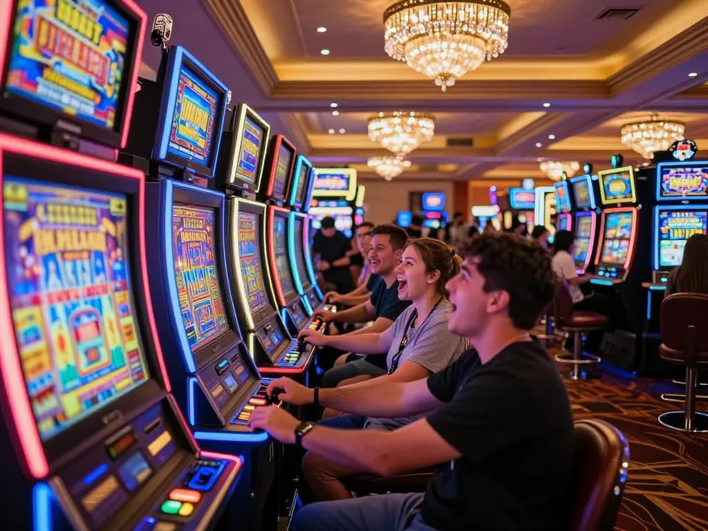 Playing vibrant slot machines at a casino, where you can find link slot for exciting gaming.