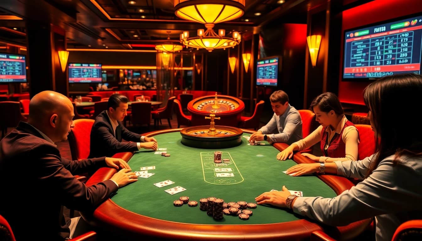 Experience bk8thai ทางเข้า with an engaging poker game at a luxurious casino table.