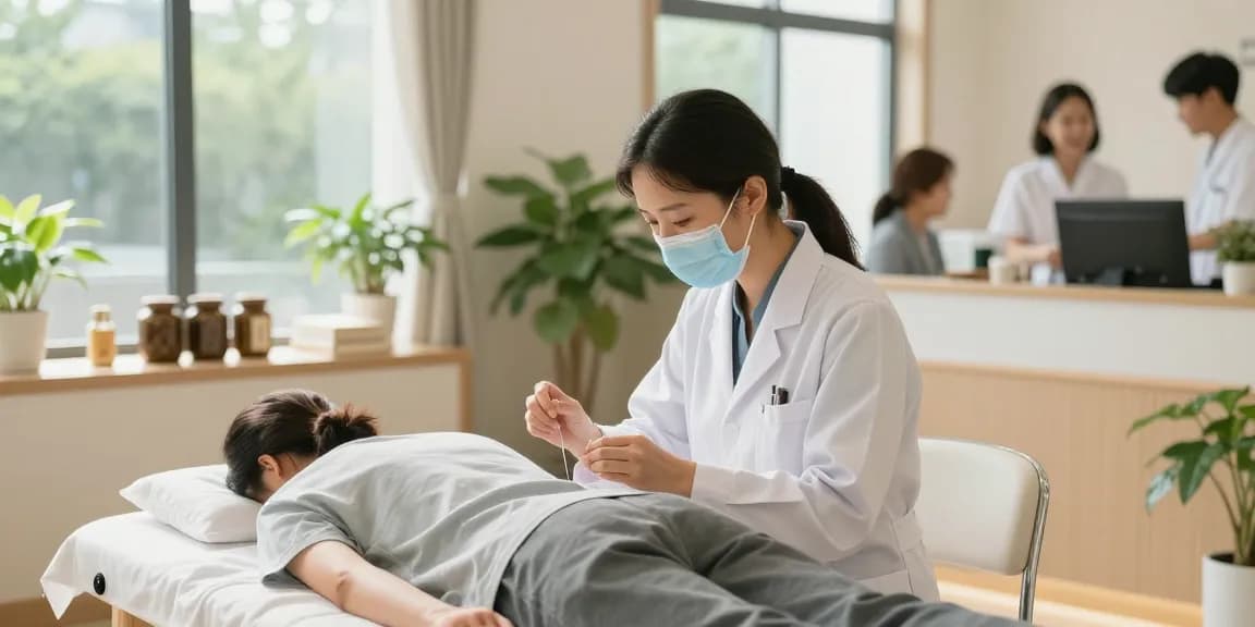 Expert acupuncturist at 영통한의원 providing care in a serene clinic environment.