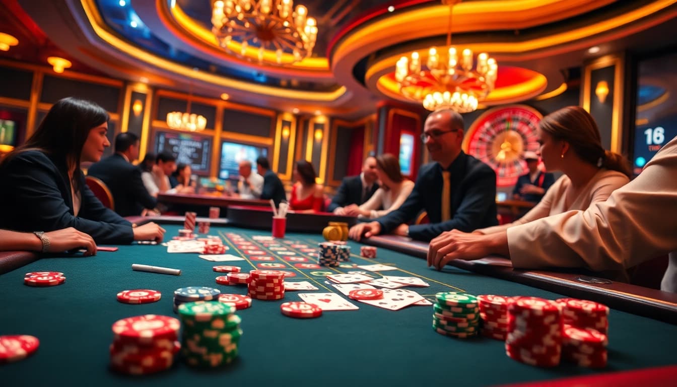 Engage in thrilling games at the rr88 casino, featuring vibrant tables and exciting players.