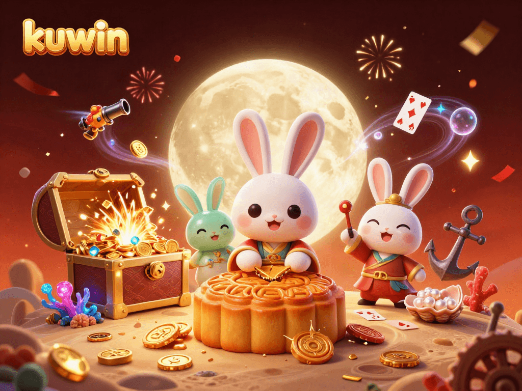 Kuwin offers an exciting gambling atmosphere with vibrant scenes of poker chips, lucky symbols, and animated celebration effects.