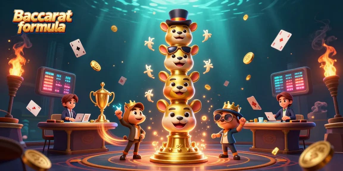 Experience winning strategies with the Baccarat formula in this vibrant casino-themed illustration.