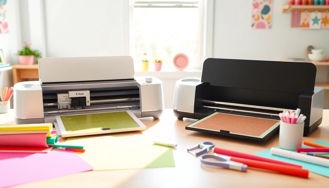Explore the silhouette vs cricut comparison with vibrant cutting machines, tools, and crafts.