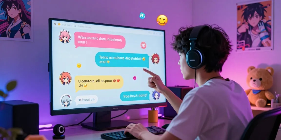 Engaging hentai ai chat scene with animated avatars and vibrant colors in a cozy digital setting.
