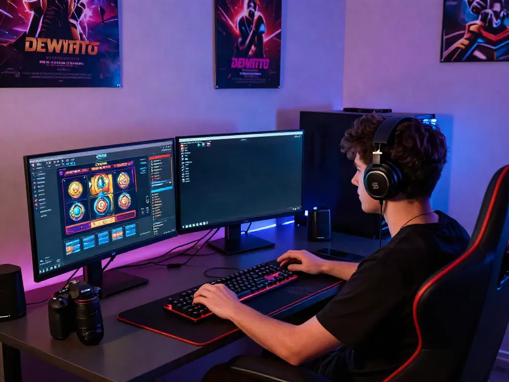 DEWITOTO platform dengan pemain bermain slot online dalam suasana gaming yang dinamis.