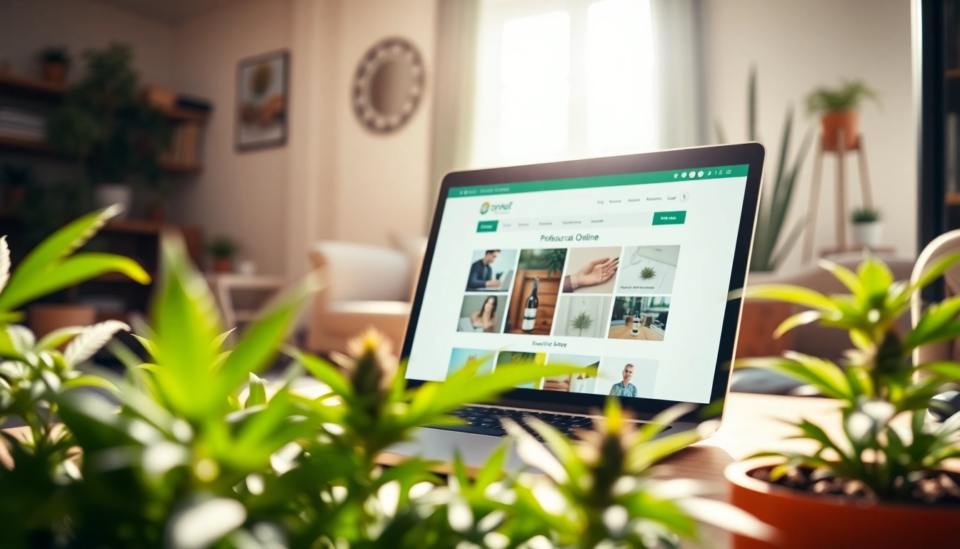 Find the best way to buy weed online with a laptop and plants in a cozy setup.