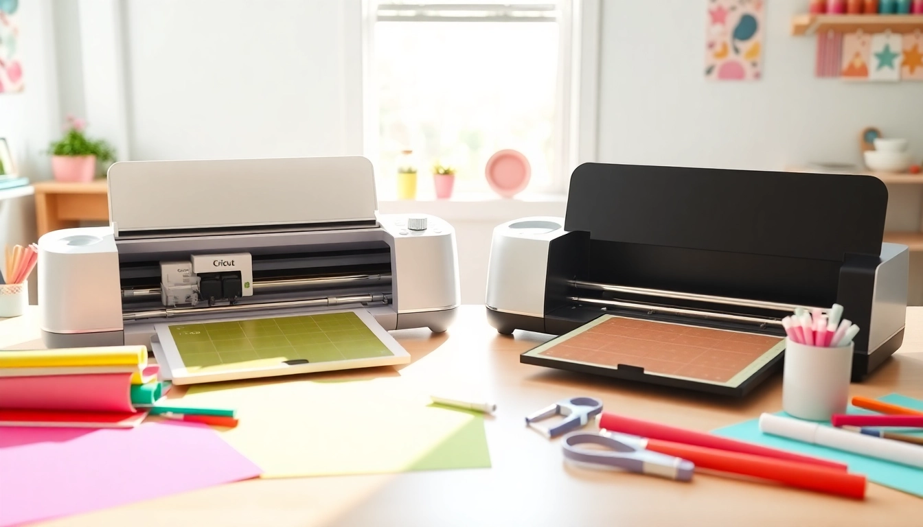 Explore the silhouette vs cricut comparison with vibrant cutting machines, tools, and crafts.