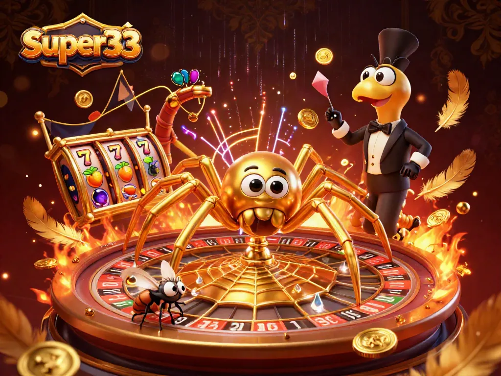 Bet on super33 with a thrilling 3D casino scene featuring dynamic characters and vibrant game elements.
