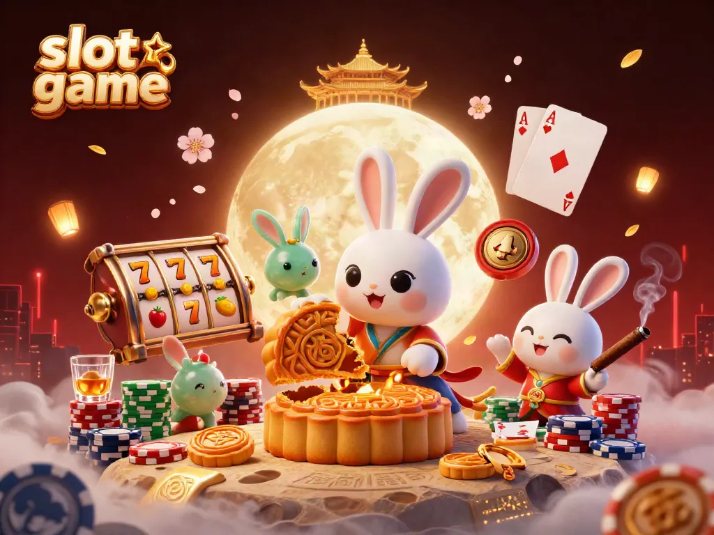 Engage with thrilling slot game action featuring a moon rabbit scene with vibrant casino elements.
