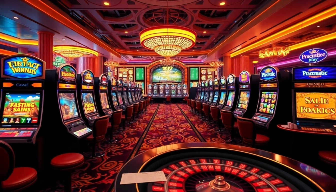 Experience the thrill of slot pragmatic play in a luxurious casino atmosphere, complete with vibrant machines and tables.