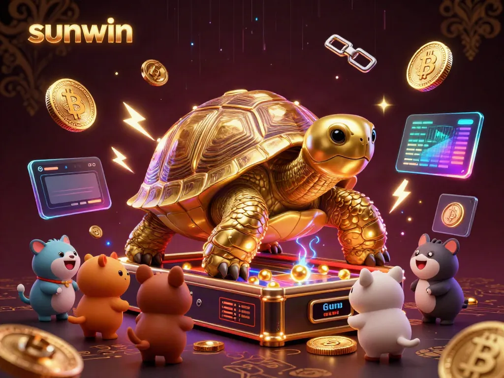 Join the excitement at Sunwin with a lively 3D casino scene featuring vibrant animals and golden tortoise in action.