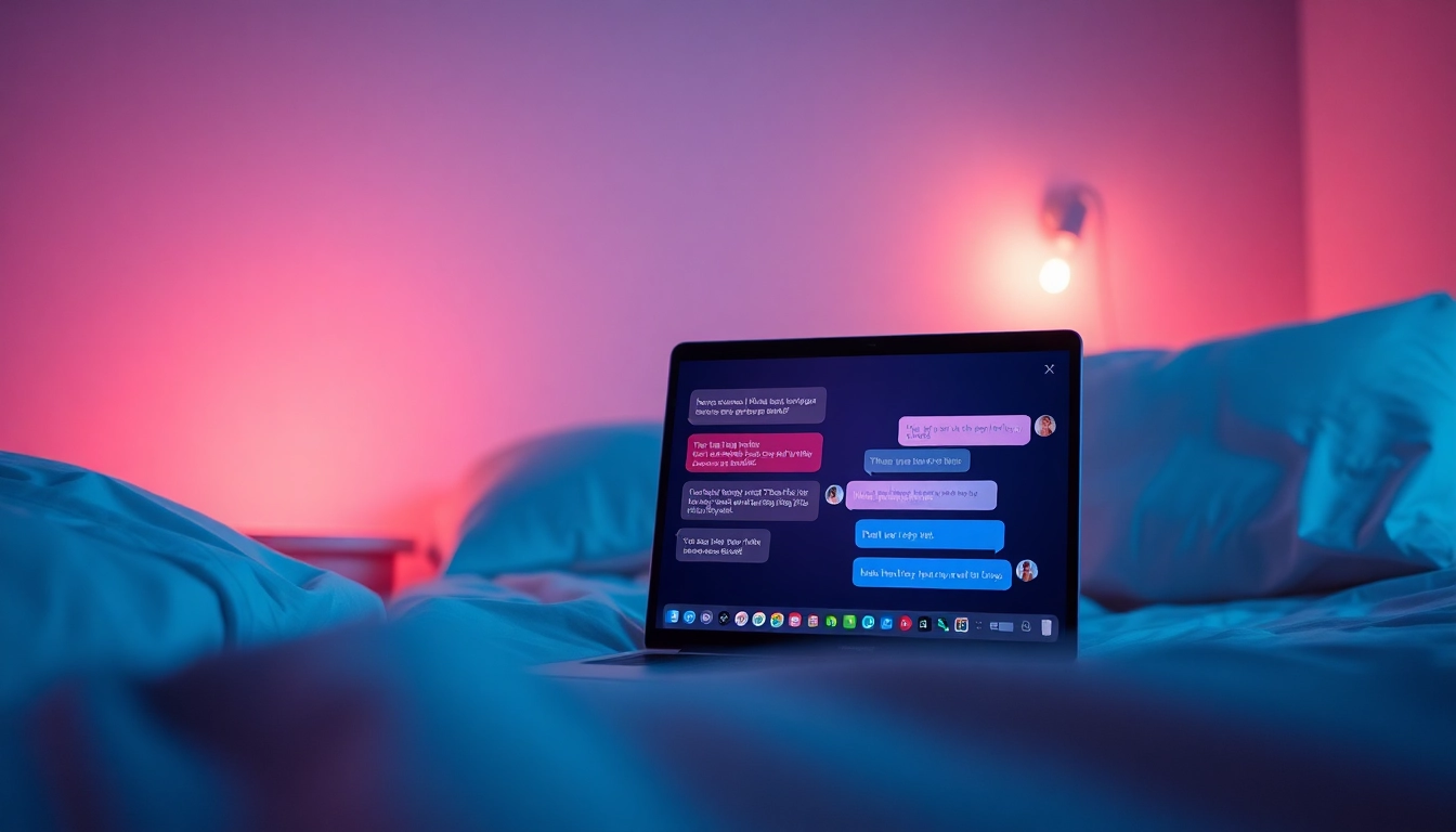 Intimate conversation showcasing ai chat sex with a digital chatbot in a cozy bedroom setting.