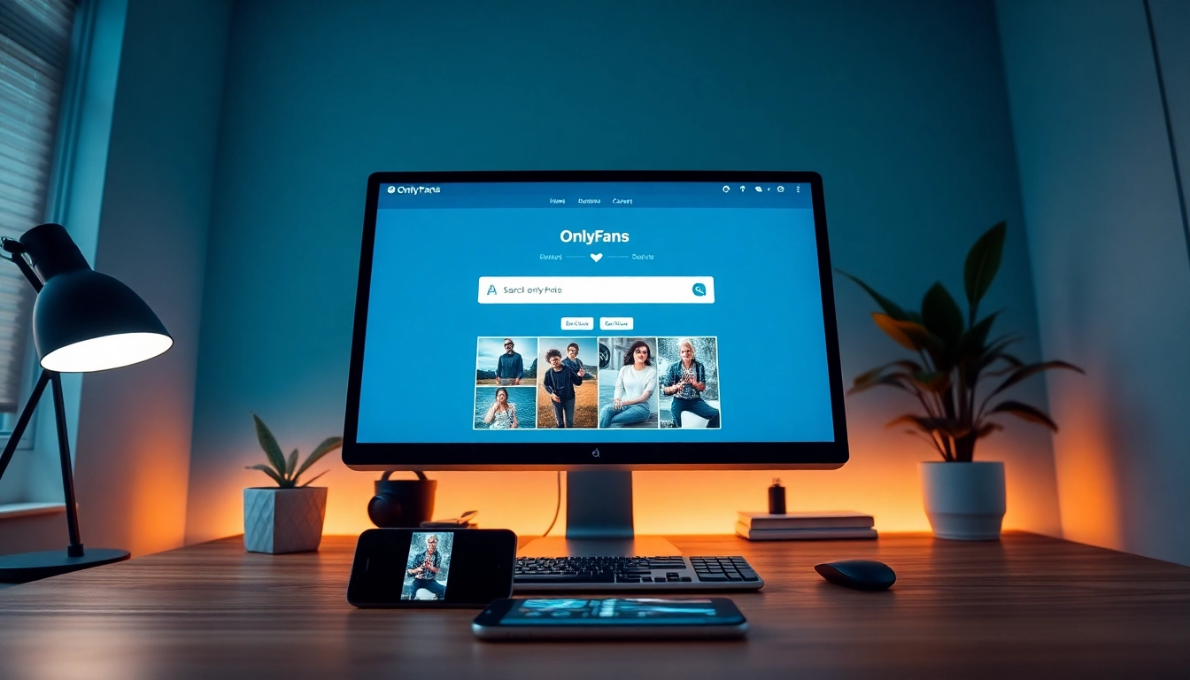 Search OnlyFans by photo in a modern digital workspace with a computer interface.