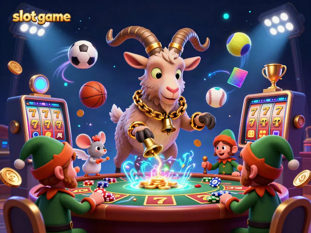 Experience the excitement of a slot game with festive Krampus and elf gremlins in a vibrant casino scene.