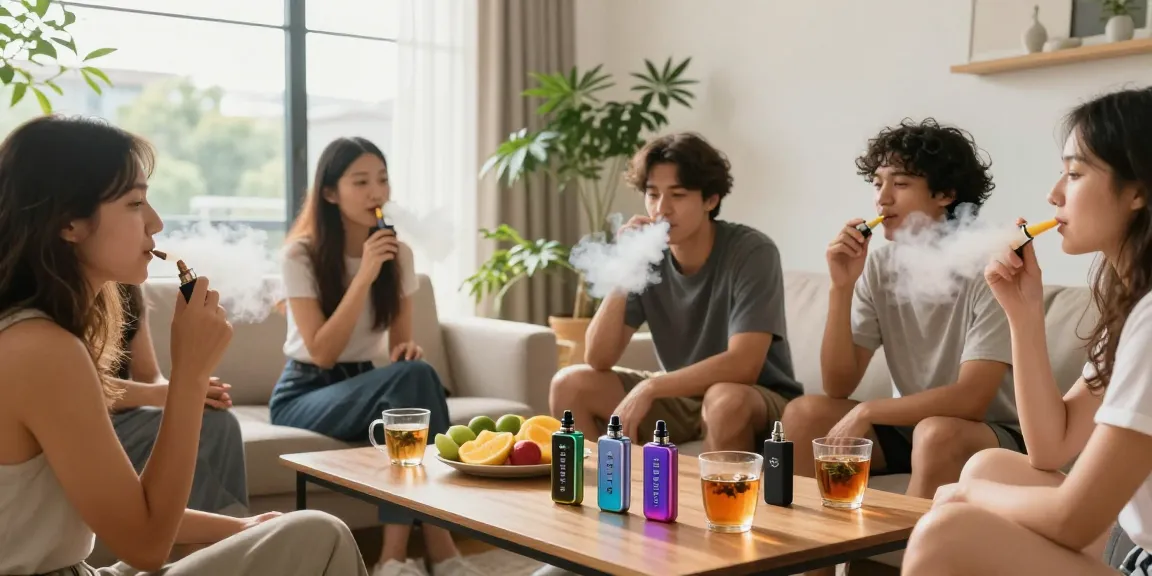 Bang King Triple 85K disposable vape enhancing a vibrant wellness gathering with friends, natural flower flavors and organic lifestyle elements.