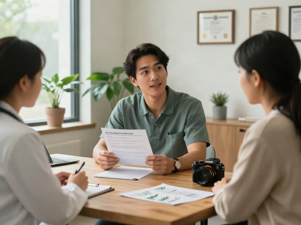 Patient consulting about the Texas Medical Cannabis Card in a bright office setting.