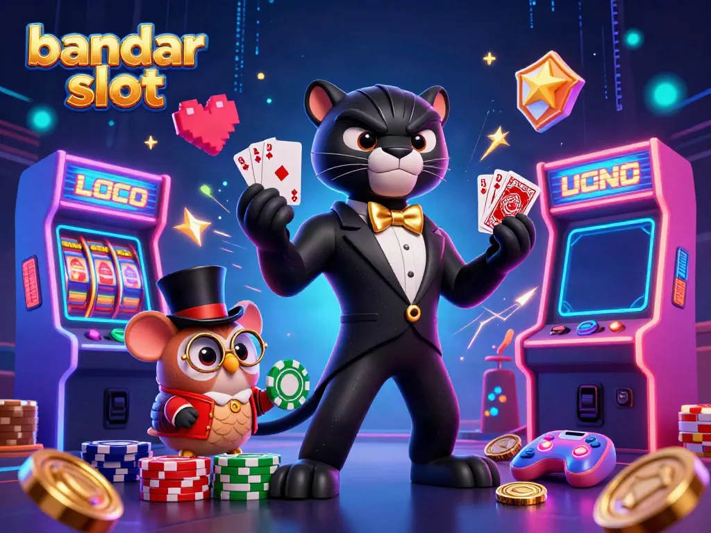 Menangkan taruhan di bandar slot dengan karakter 3D yang ceria dan mesin slot berwarna-warni.
