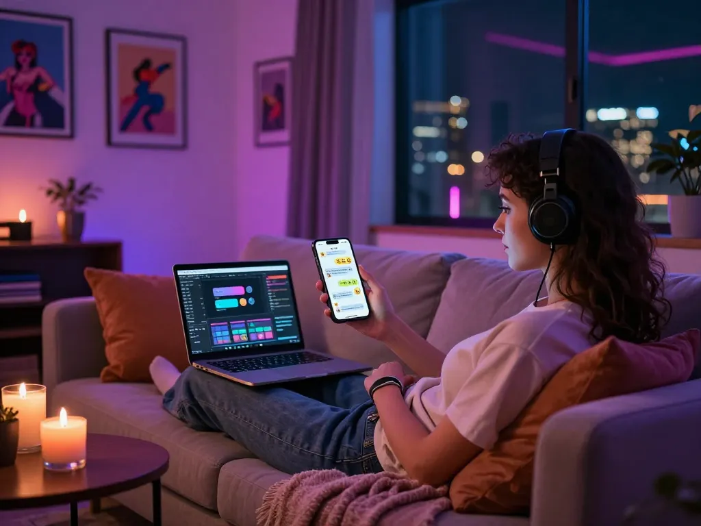Engaging NSFW AI chat experience in a cozy living room setting.