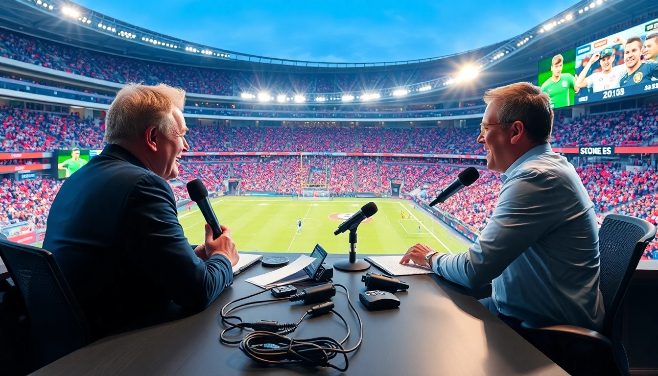 Engaging sports broadcasting booth capturing the energy of live events.