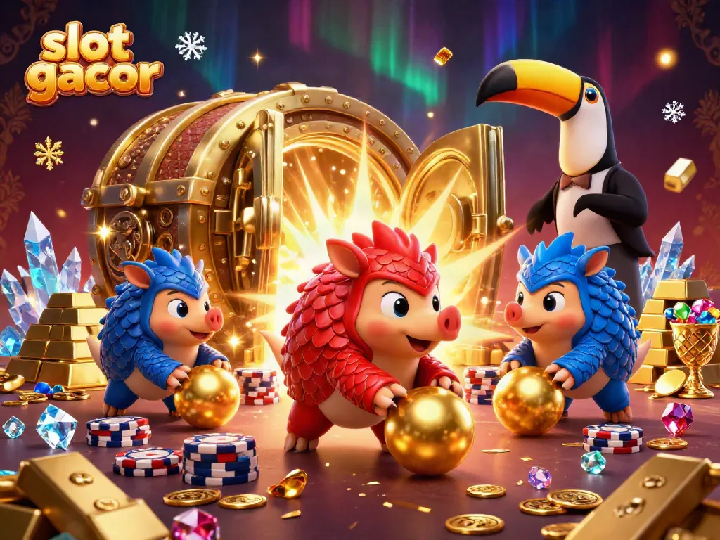 Slot gacor memukau dengan pangolin berwarna-warni dalam aksi kasino yang penuh warna.