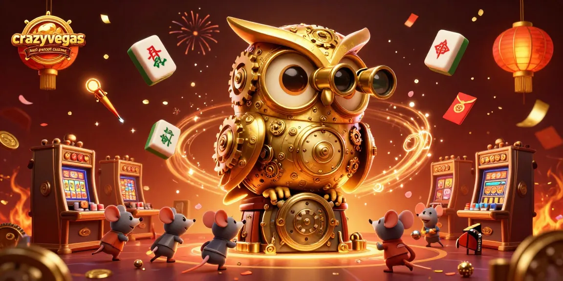 Experience the thrill at crazyvegas best payout casinos, featuring a dynamic owl and lucky mouse patrons in a vibrant casino scene.