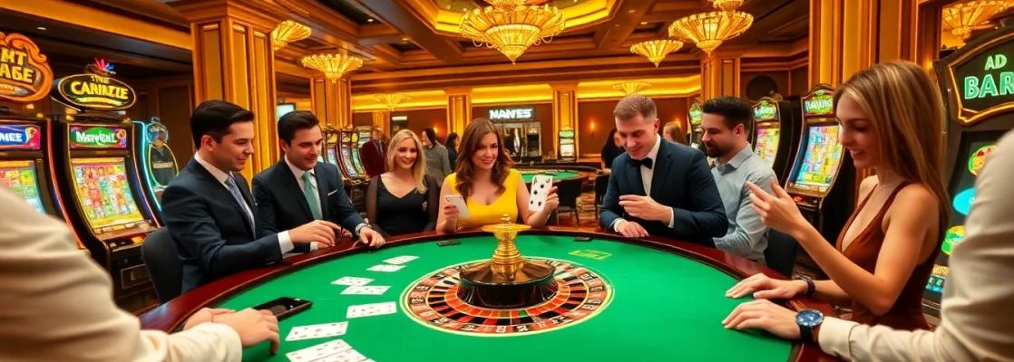 Marvelbet casino games table with vibrant slot machines and engaged players