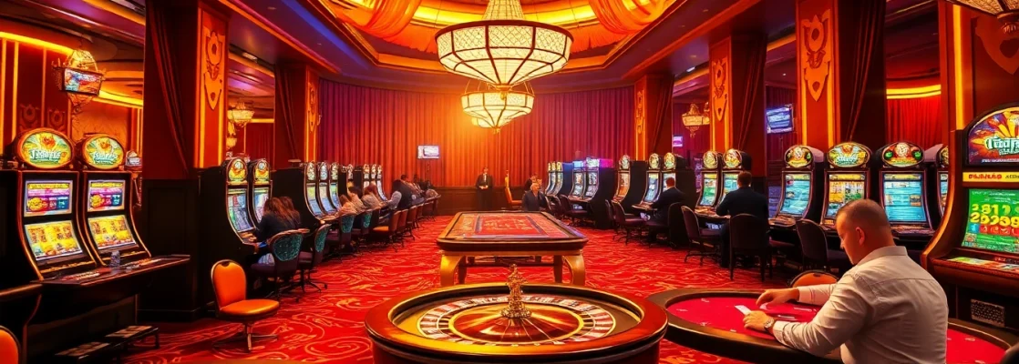 Players enjoying high-stakes games at jeetbuzz casino with vibrant tables and colorful chips.