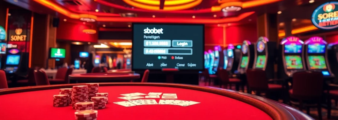 Engaging sbobet login experience featuring vibrant casino elements and gaming products.