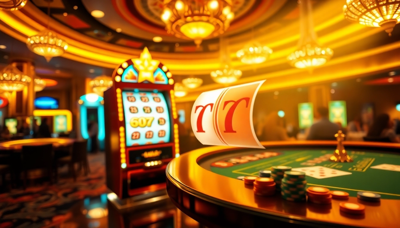 Engaging scene of players enjoying idn slot machines at an upscale casino.