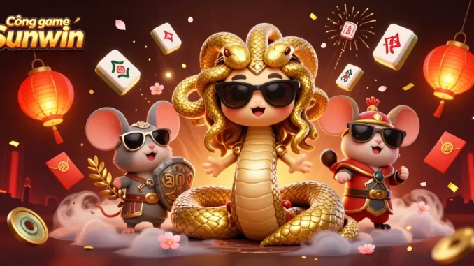 Play games at Cổng game Sunwin featuring an engaging 3D casino scene with dynamic characters and elements.