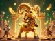 Experience the thrill of the web sunwin with a 3D illustration featuring golden rams, dynamic gaming elements, and dazzling effects.