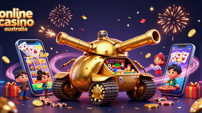 Experience the excitement of online casino Australia with vibrant slot games and gold coins.