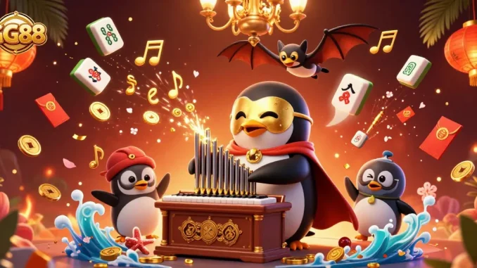 Experience the thrill of GG88 as the penguin pipes out gold coins in an exciting casino scene.