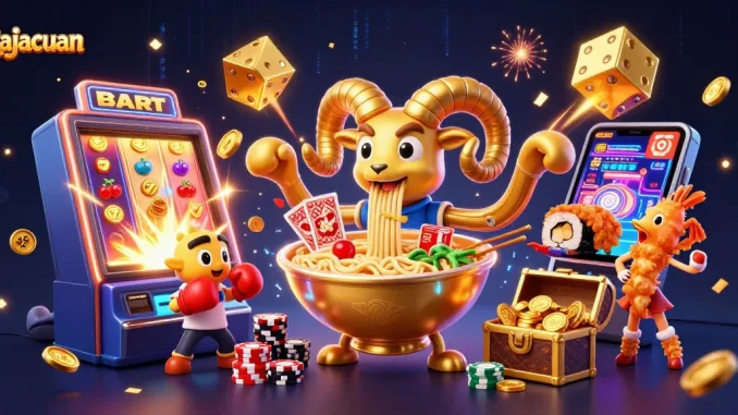 Rajacuan menyajikan suasana kasino dengan karakter unik dalam pertarungan kartu dan chip.